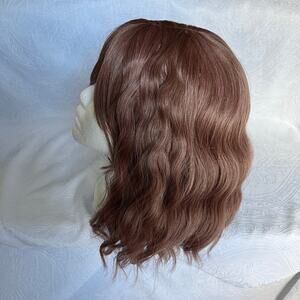 Shoulder length Wavy Medium Brown Purple Everyday Cosplay Wig with Wispy Bangs
